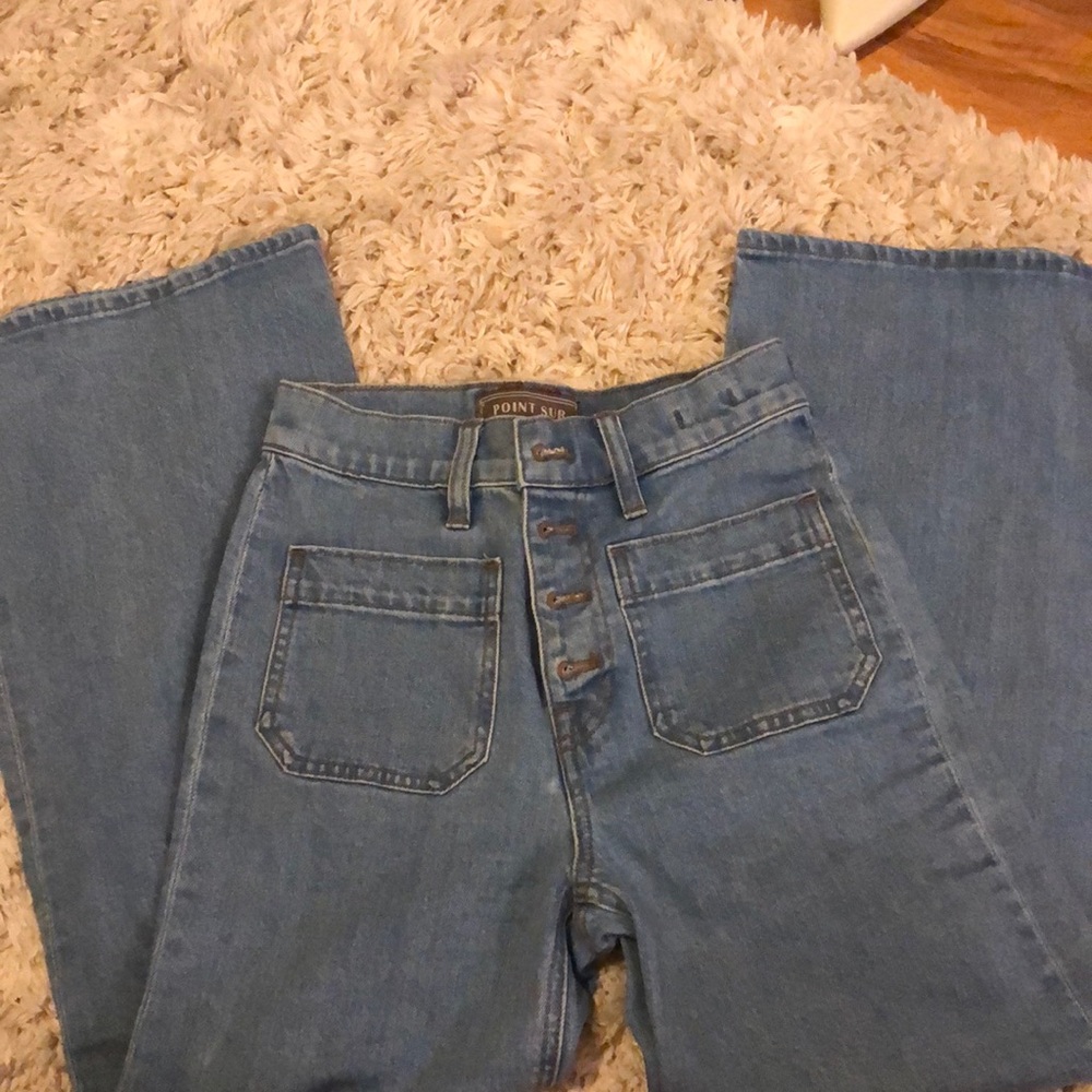 Light denim button fly
